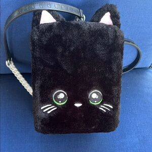 Pink and Black Cat-Inspired Plush Handbag